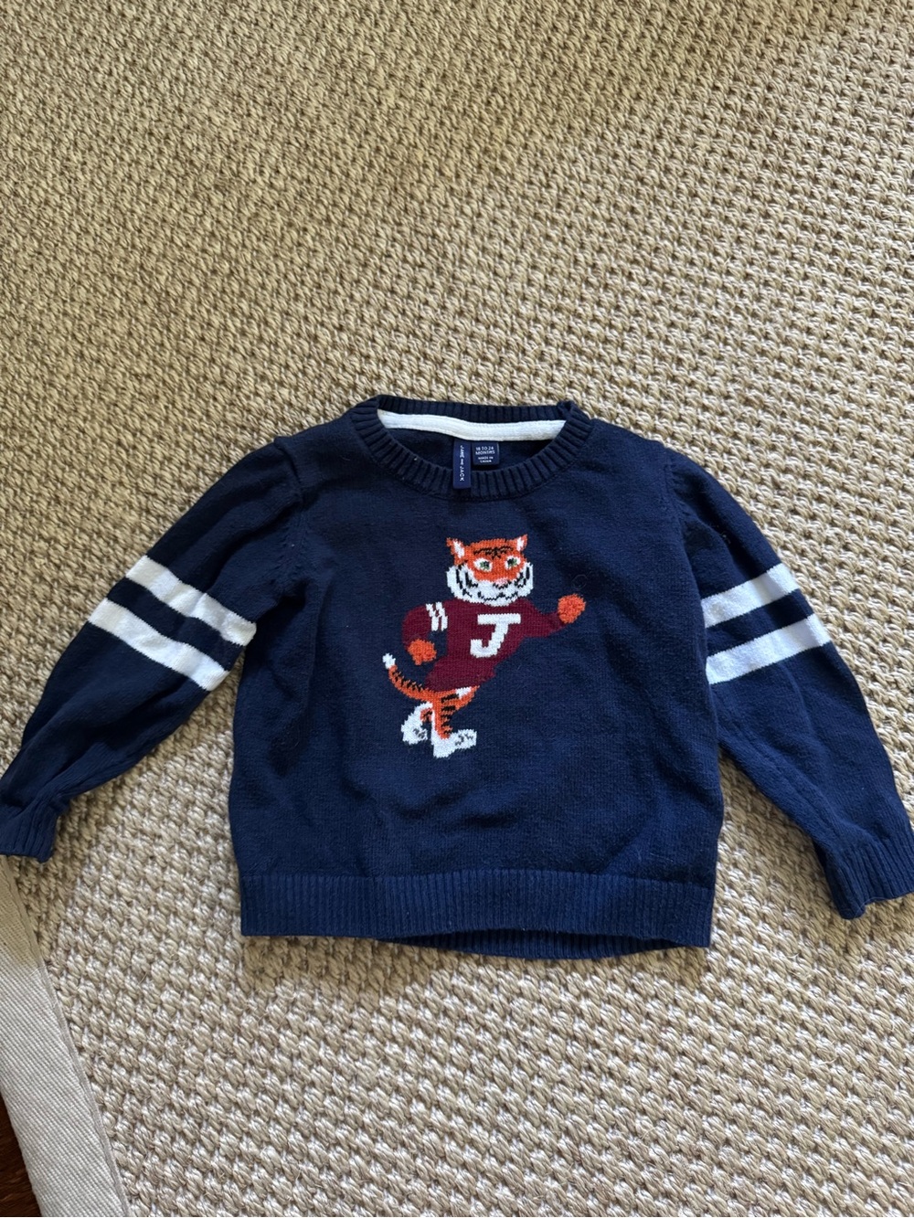 Janie and Jack Boys Navy Sweater with Tiger Graphic and White Stripes